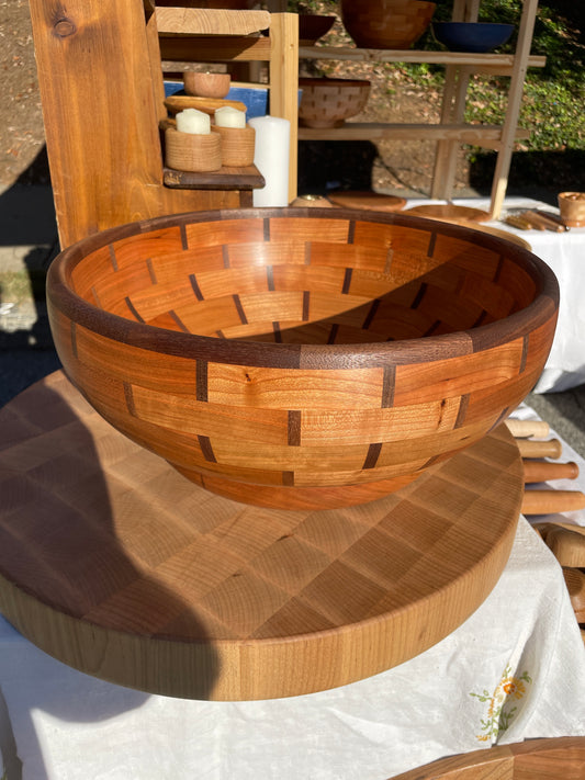 14” Walnut and Cherry Basket Weave Bowl