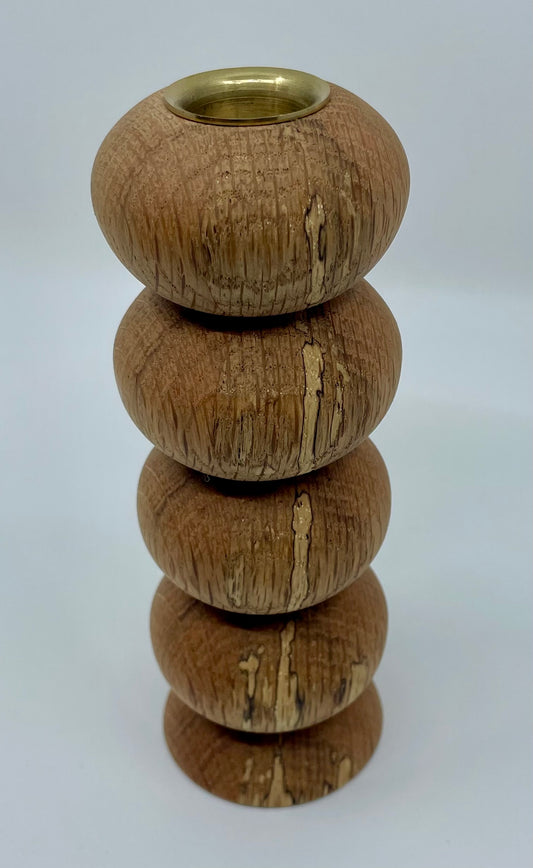 Large Egg Stack Taper Candle Holder in Red Oak